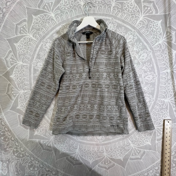 Y2K EDDIE BAUER AZTEC EMBOSSED NEUTRAL FLEECE SWEATER 1/2 ZIP SEXY WARM TOP M - Picture 8 of 17